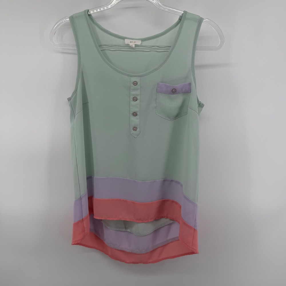MINE Mint Green Lavender Coral Layered Hem Tank Top Womens Small Sleeveless‎